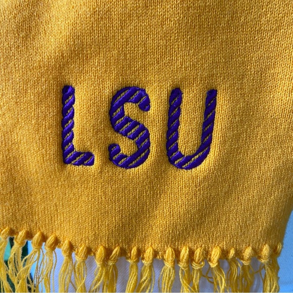 LSU Embroidered Scarf Unisex Gold with Purple LSU Stiching Warm Fringe Tigers - Picture 8 of 10